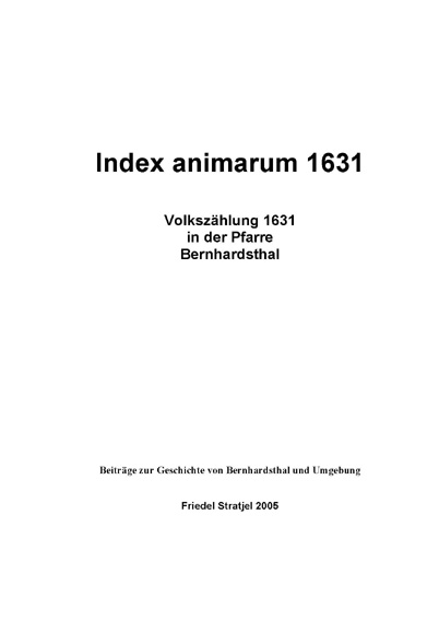 Index animarum 1631: Volkszählung 1631 in der Pfarre Bernhardsthal