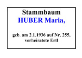 Stammbaum der HUBER Maria